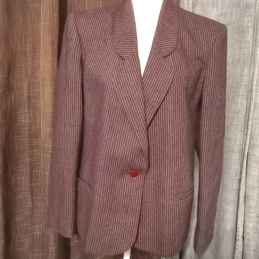Wool Vintage Plum Tree Lined Purple Red One Botton Women's Blazer Size 16